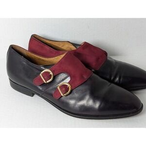 Carlo Morandi Double Monk Strap Men's 10.5 Burgundy Suede Black Leather Italy